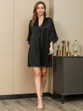 SilkSilky NL Pure Silk Halve Mouw Nightgown&Robe Set Zwart 005