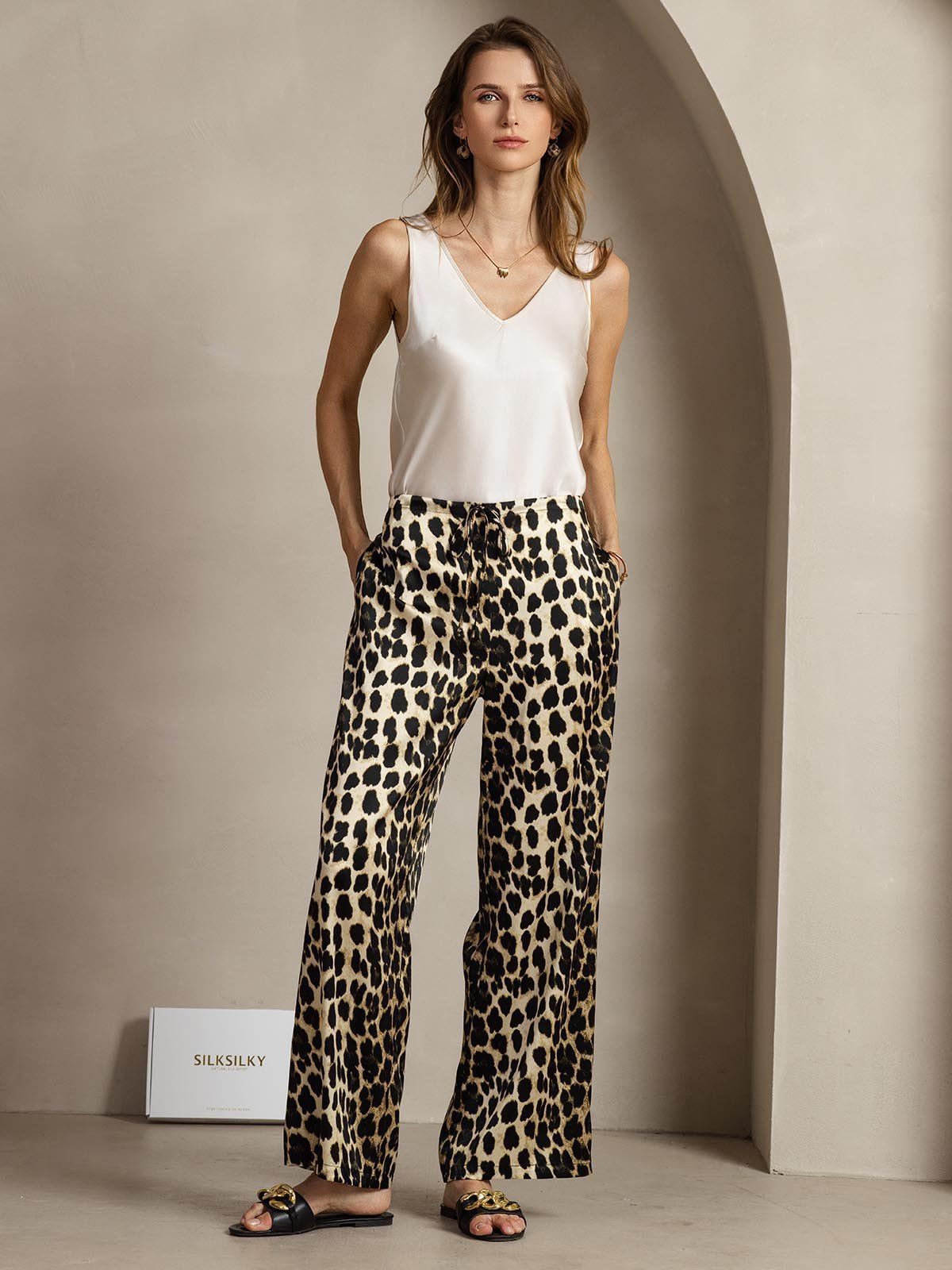 [Leopard] SilkSilky-NL 19Momme Zijde Womens Pants 007