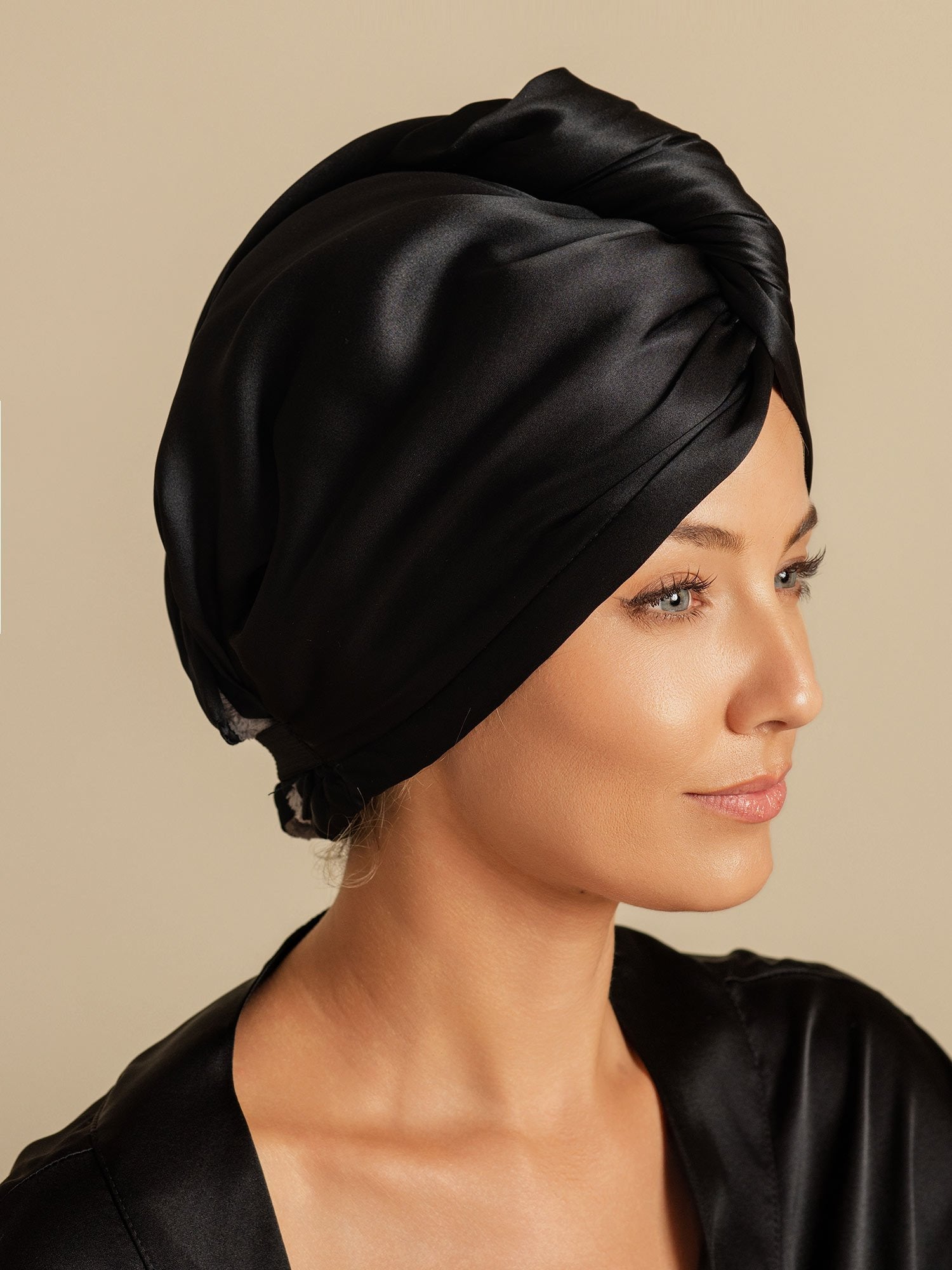 [Zwart] SilkSilky-NL Zijde Hair Towel Wrap 005,