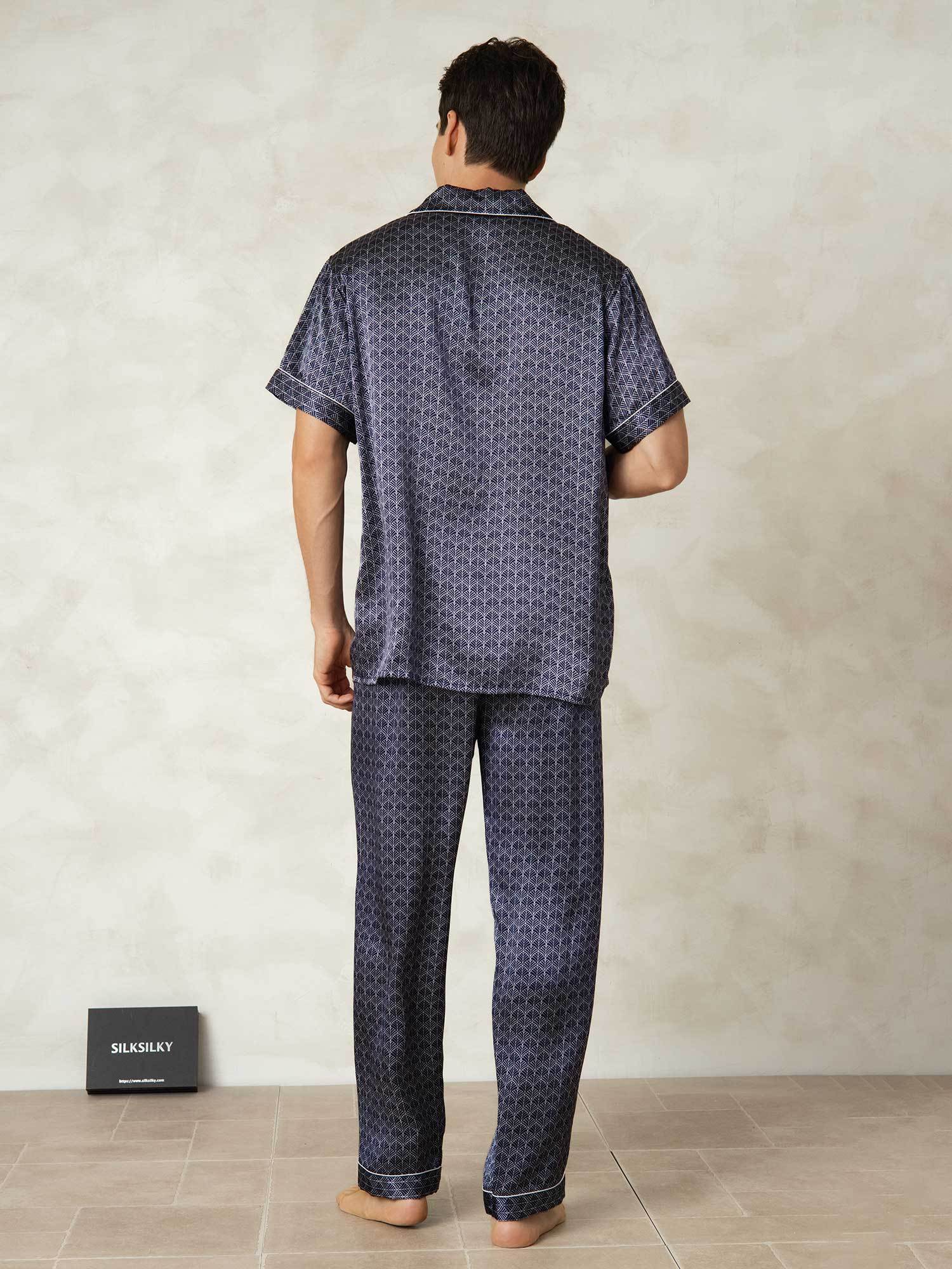 [MarineGinkgo] SilkSilky-NL Zijde Kraag Heren Pyjama Set 002