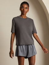 [Grijs] SilkSilky-NL Half Sleeve Crew Hals Dames T-Shirt 006