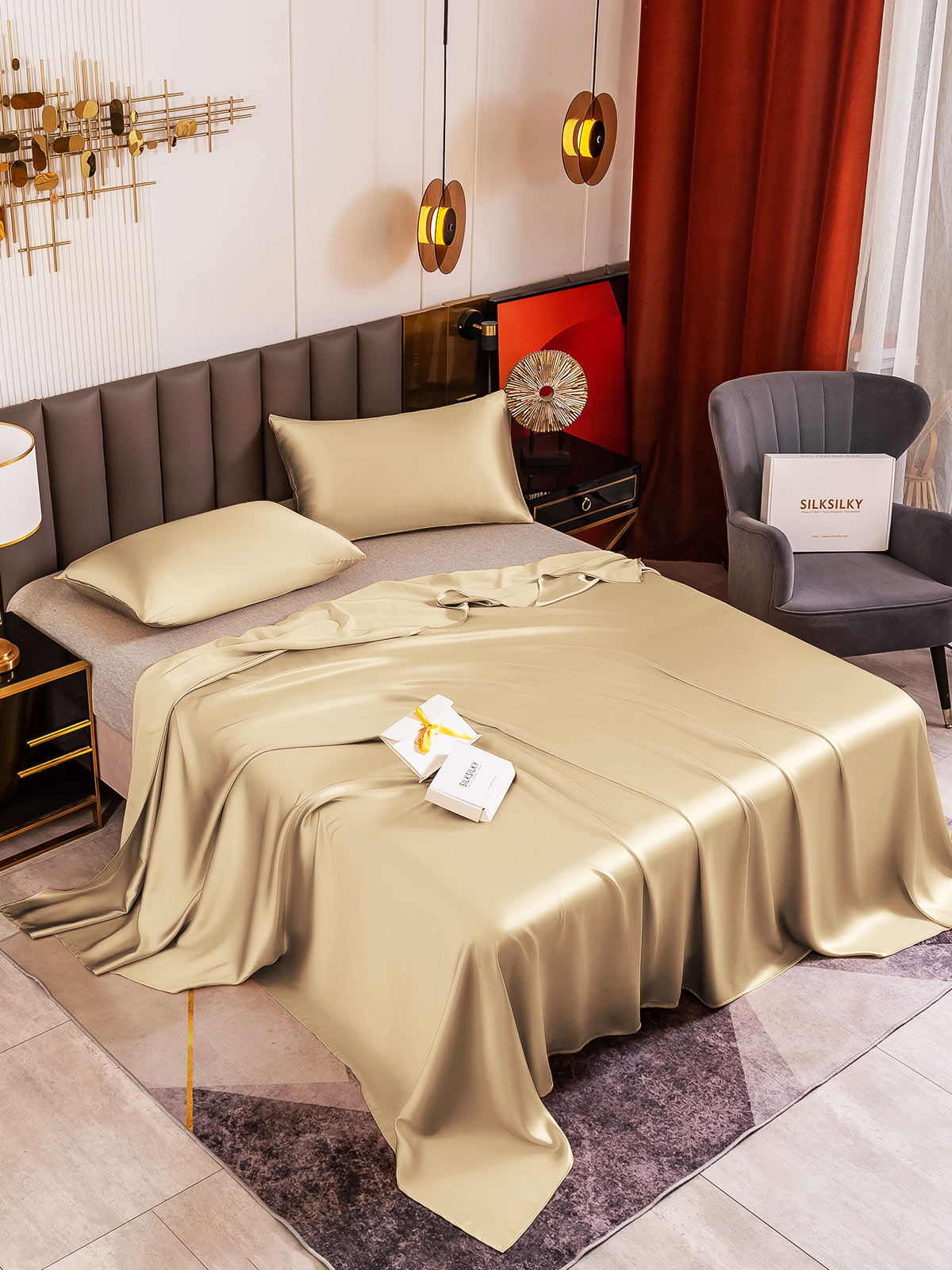 [Beige] SilkSilky-NL 19Momme Bedding Set 001