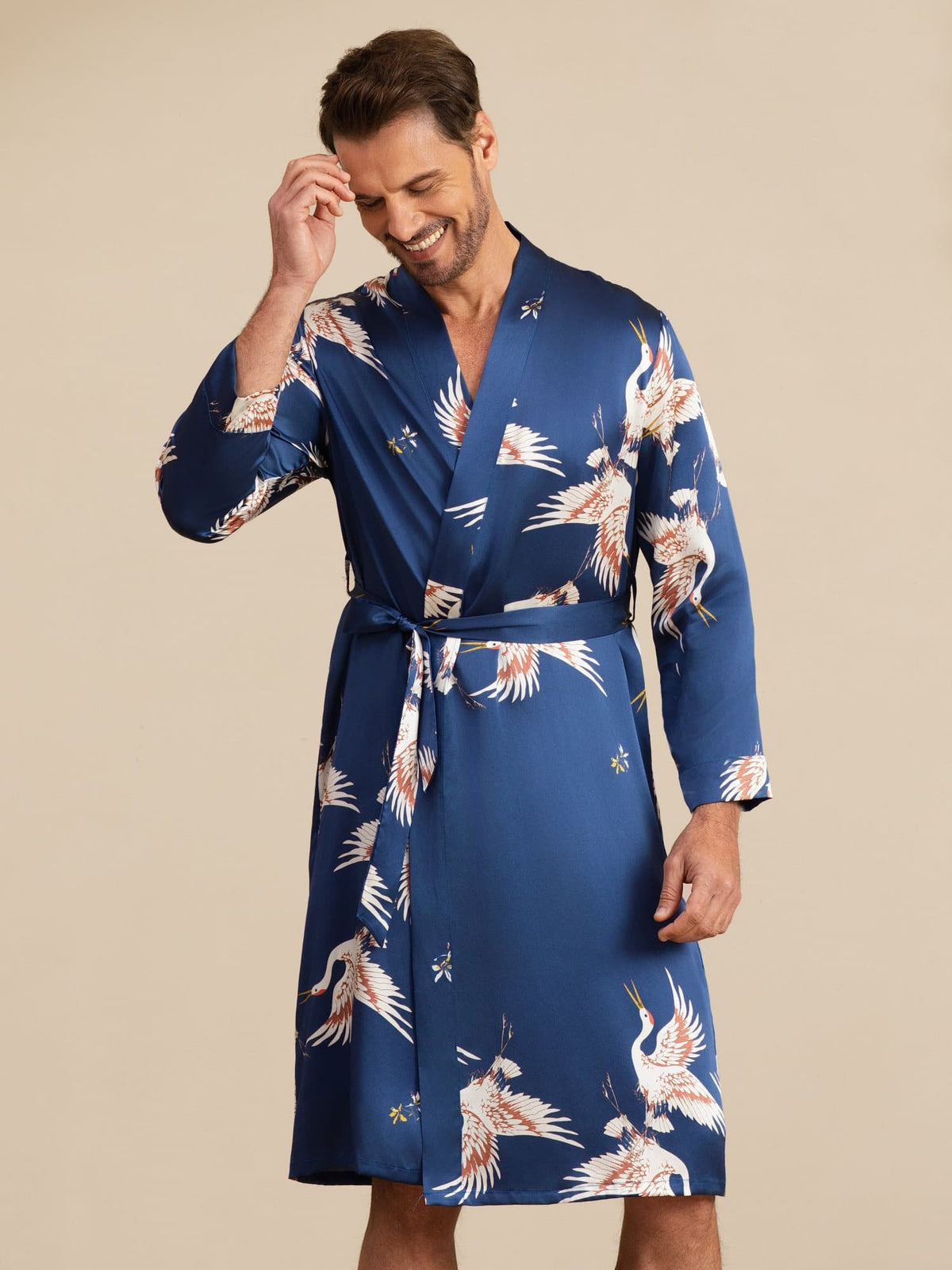 [Donkerblauw] SilkSilky-NL 19Momme Mens Robe 002