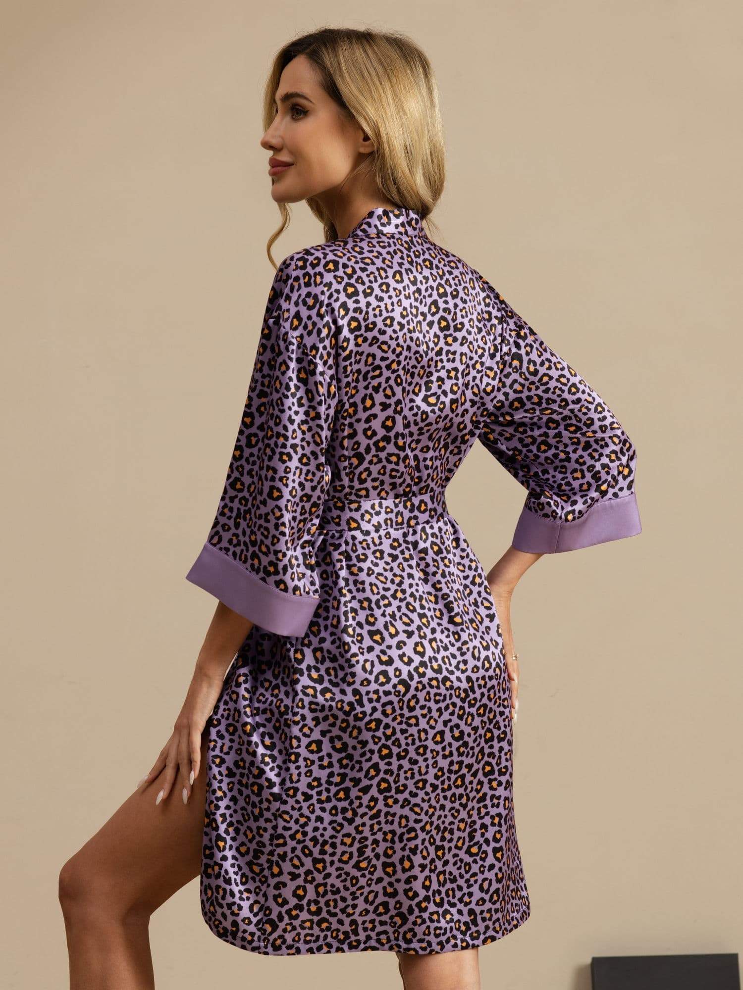 [Paarse Luipaard] SilkSilky-NL 19Momme 3/4 Mouw Dames Kamerjas 002