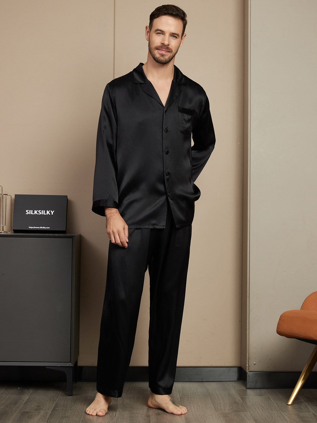 [Zwart] SilkSilky-NL Mens Pajamas 005