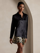 [Zwart] SilkSilky-NL 19Momme Lange Mouw Reverskraag Dames Blouse 003