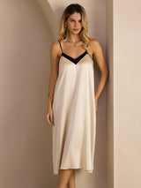 [Rijstbeige] SilkSilky-NL V Neck Jurk 001