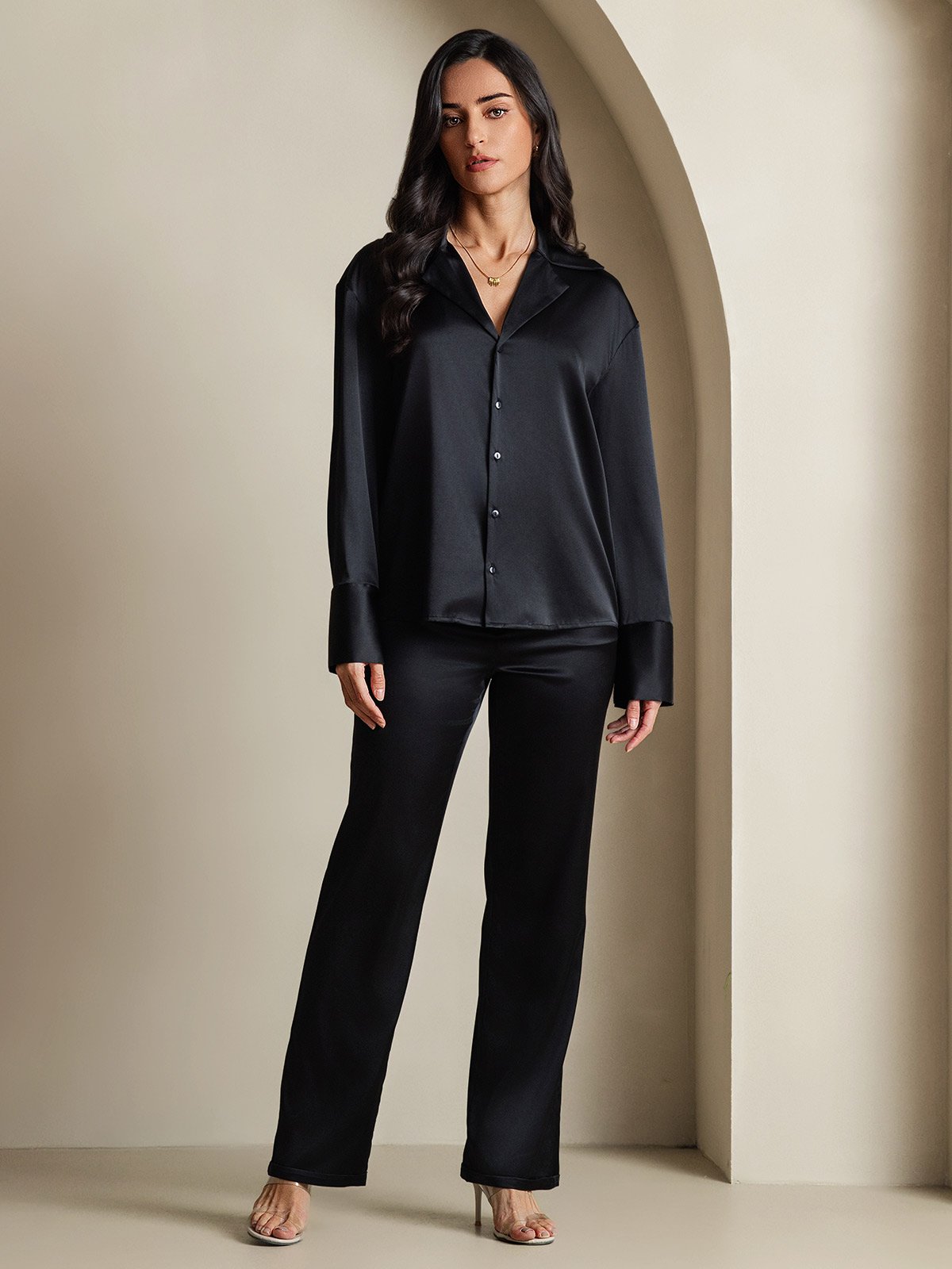 [Zwart] SilkSilky-NL 19Momme Zijde Womens Shirt 006