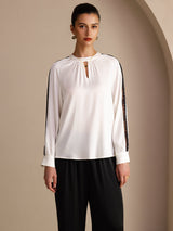 [Wit] SilkSilky-NL Long Sleeve Keyhole Neck Blouse 001