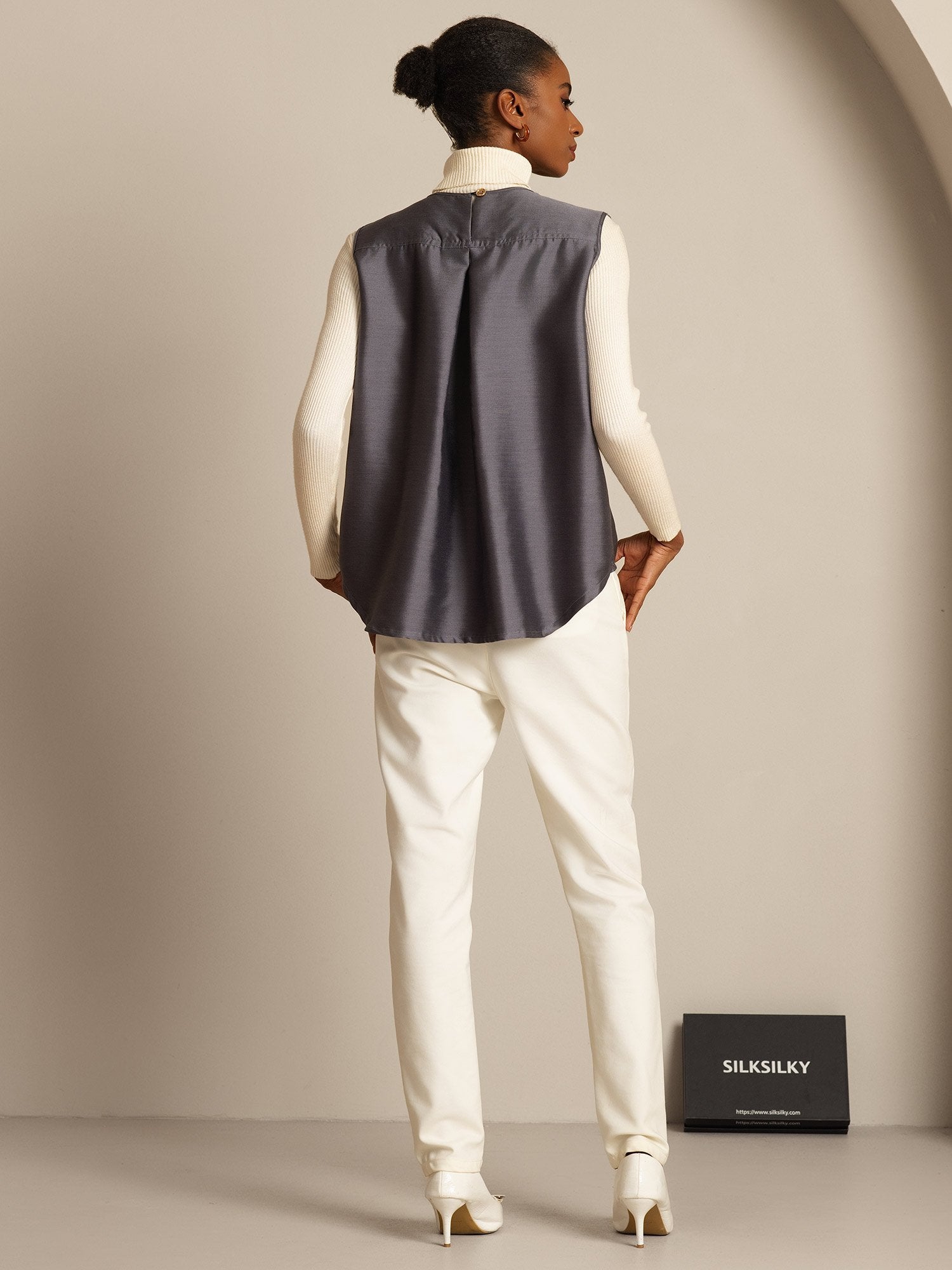 [Grijs] SilkSilky-NL 32Momme Silk-Wool Blend Womens Vest 002,