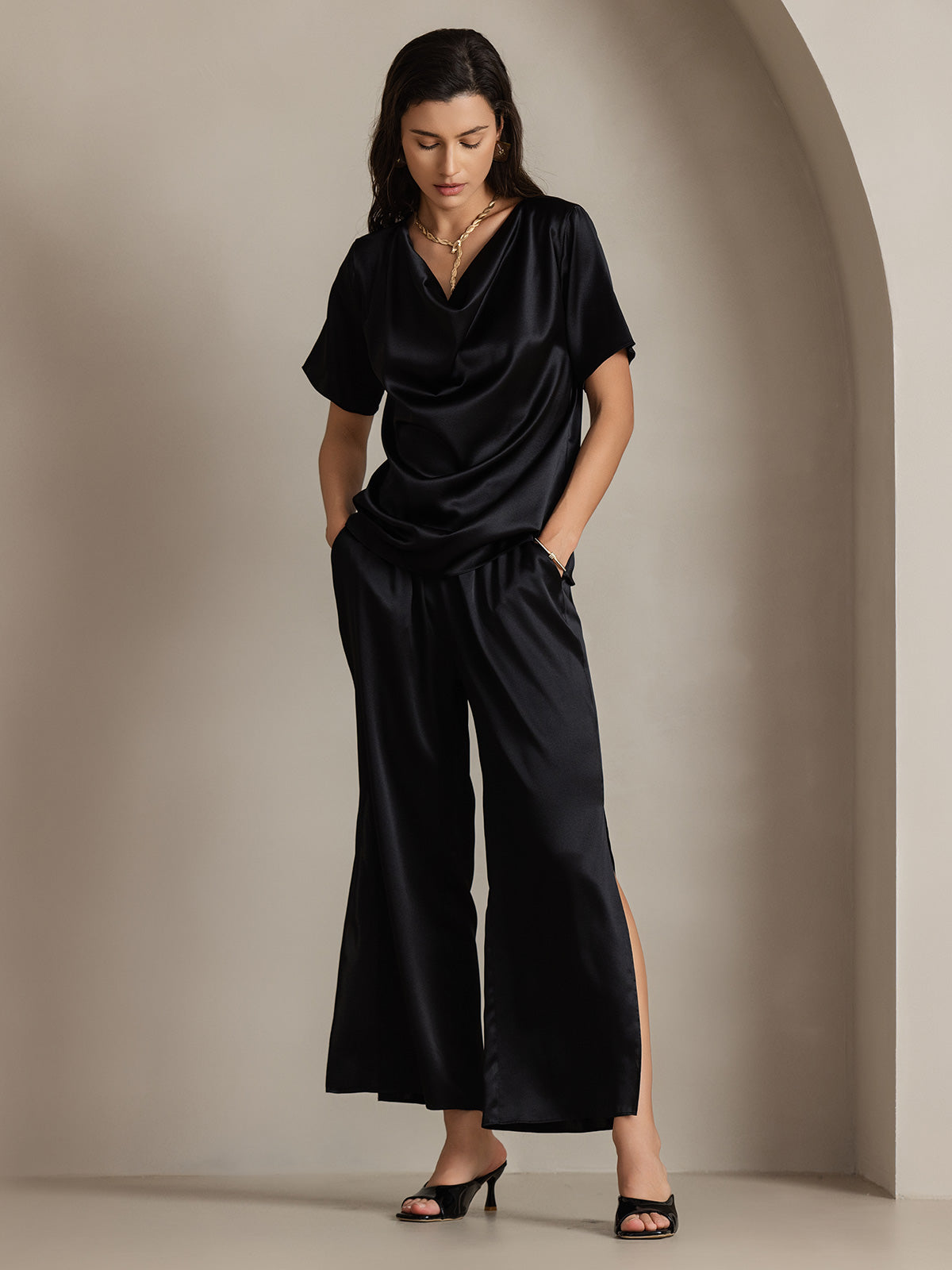 [Zwart] SilkSilky-NL 19Momme Zijde Womens Pants 006