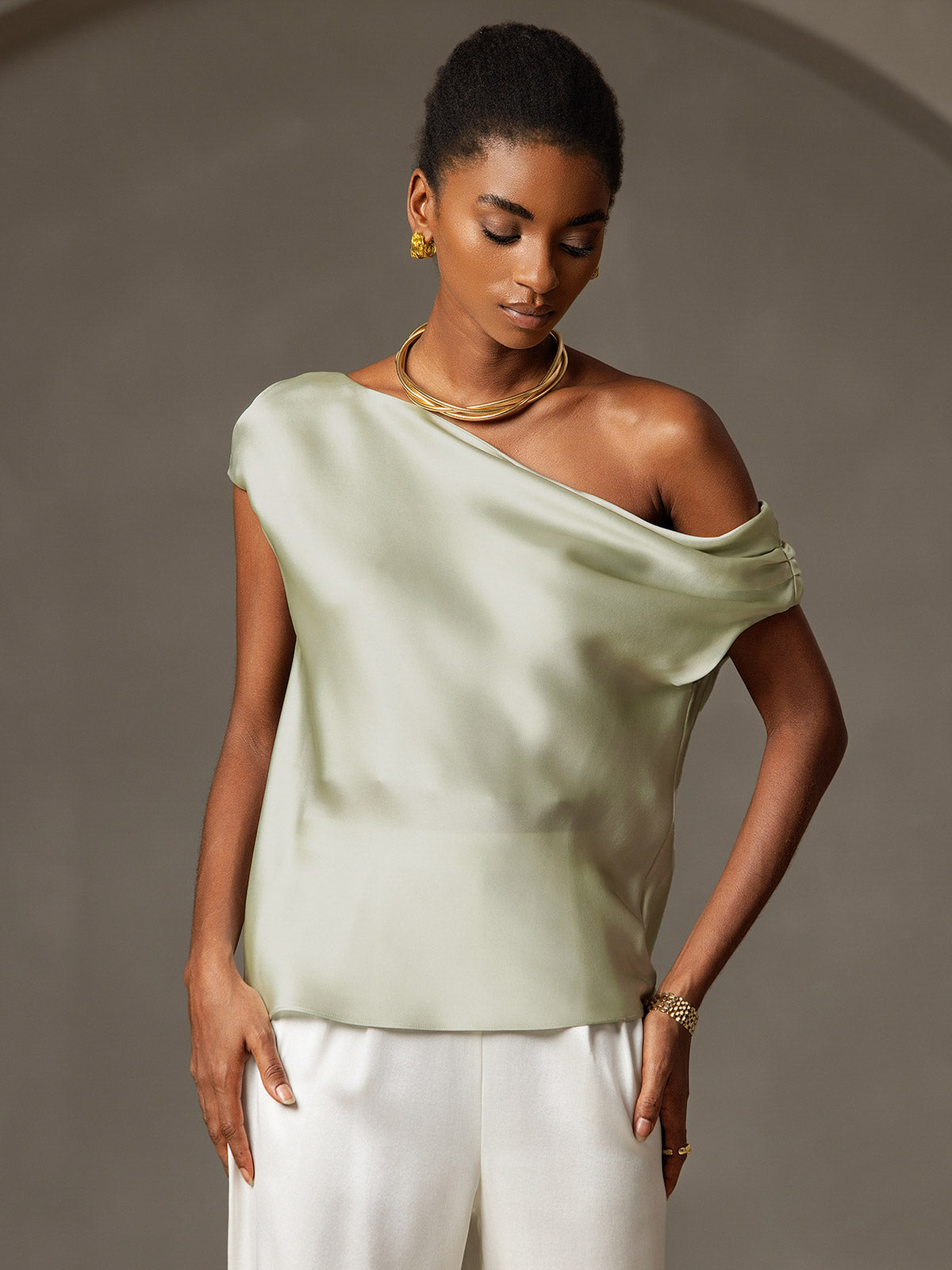[Lichtgroene] SilkSilky-NL 19Momme Zijde Womens T-Shirt 003