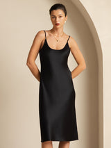 [Zwart] SilkSilky-NL Spaghetti Strap U-hals Jurk 003