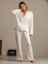 [Wit] SilkSilky-NL 19Momme Lange Mouw Notchkraag Dames Pyjama Set 007