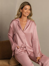 [Perzikhuid] SilkSilky-NL 19Momme Lange Mouw Notchkraag Dames Pyjama Set 008