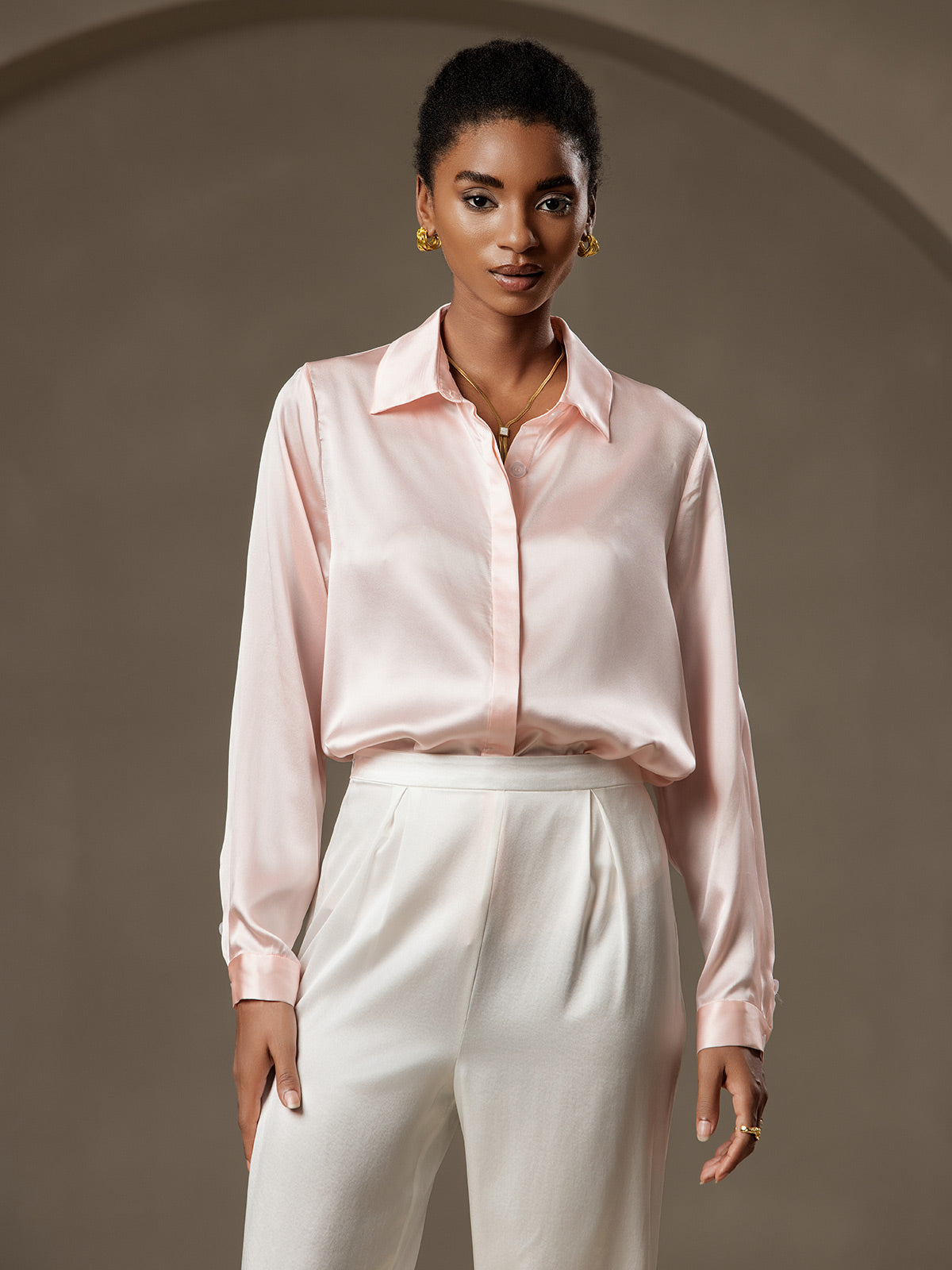 [Roze] SilkSilky-NL 19Momme Zijde Lapel Collar Dames Blouse 005