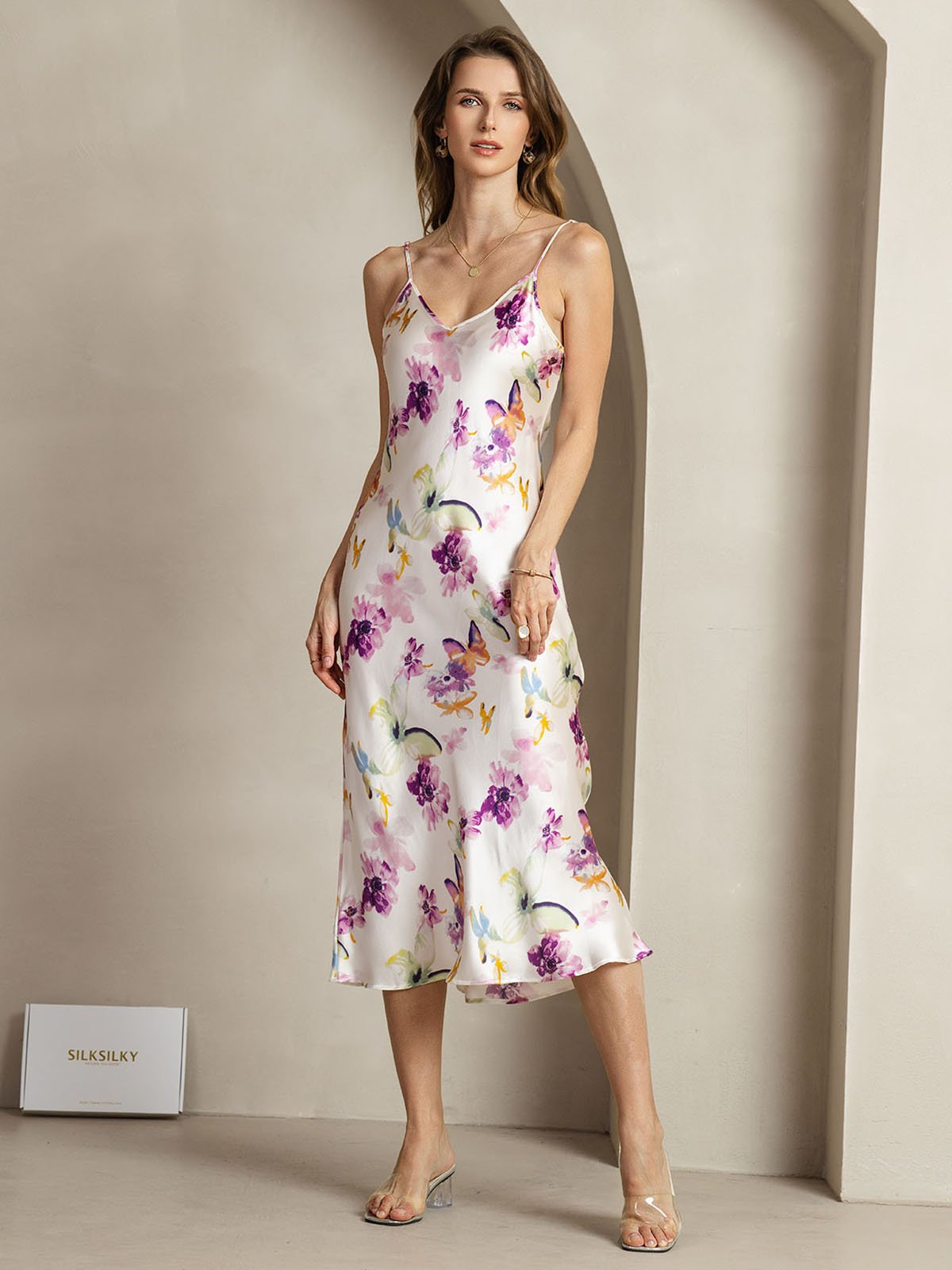 [Aquarelbloemen] SilkSilky-NL 19Momme Zijde Dress 003
