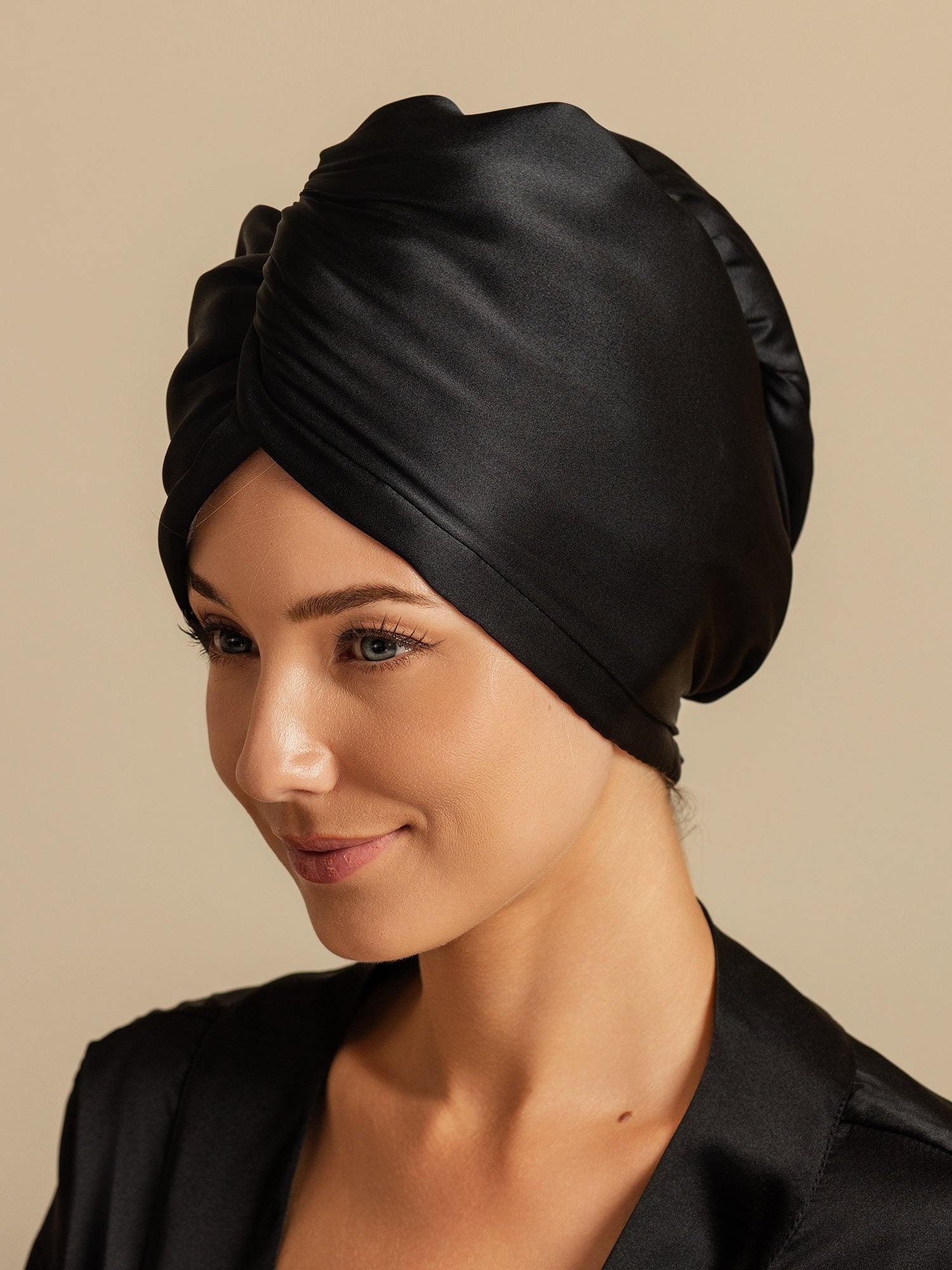 [Zwart] SilkSilky-NL Zijde Hair Towel Wrap 004,