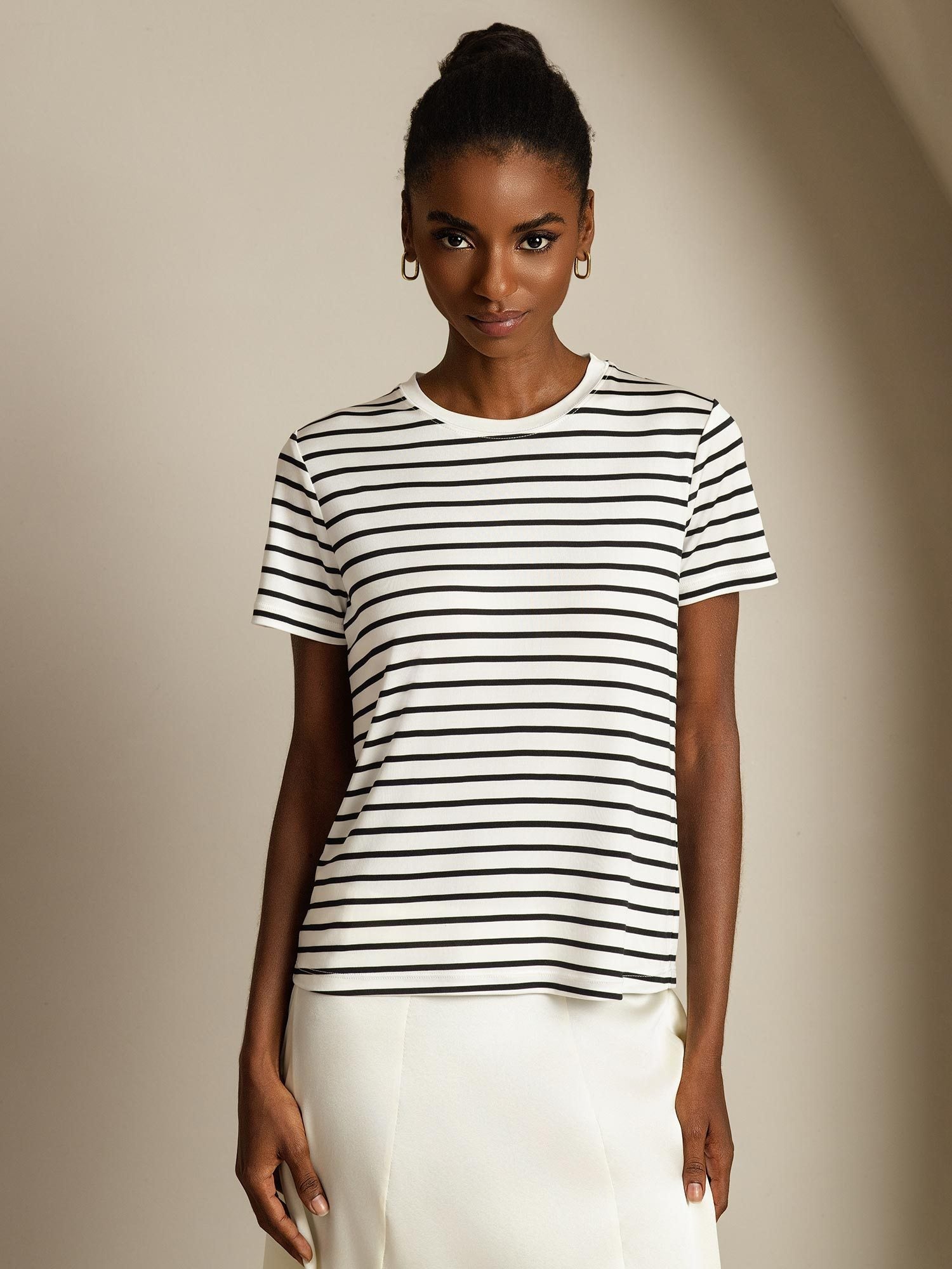 [WitteStreep] SilkSilky-NL Zijde Ronde Hals Dames T-Shirt 003