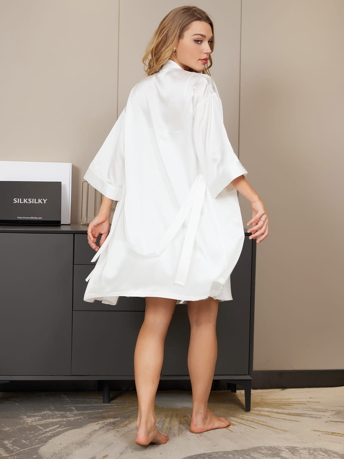 [Wit] SilkSilky-NL Zijde Nightgown&Robe Set 002