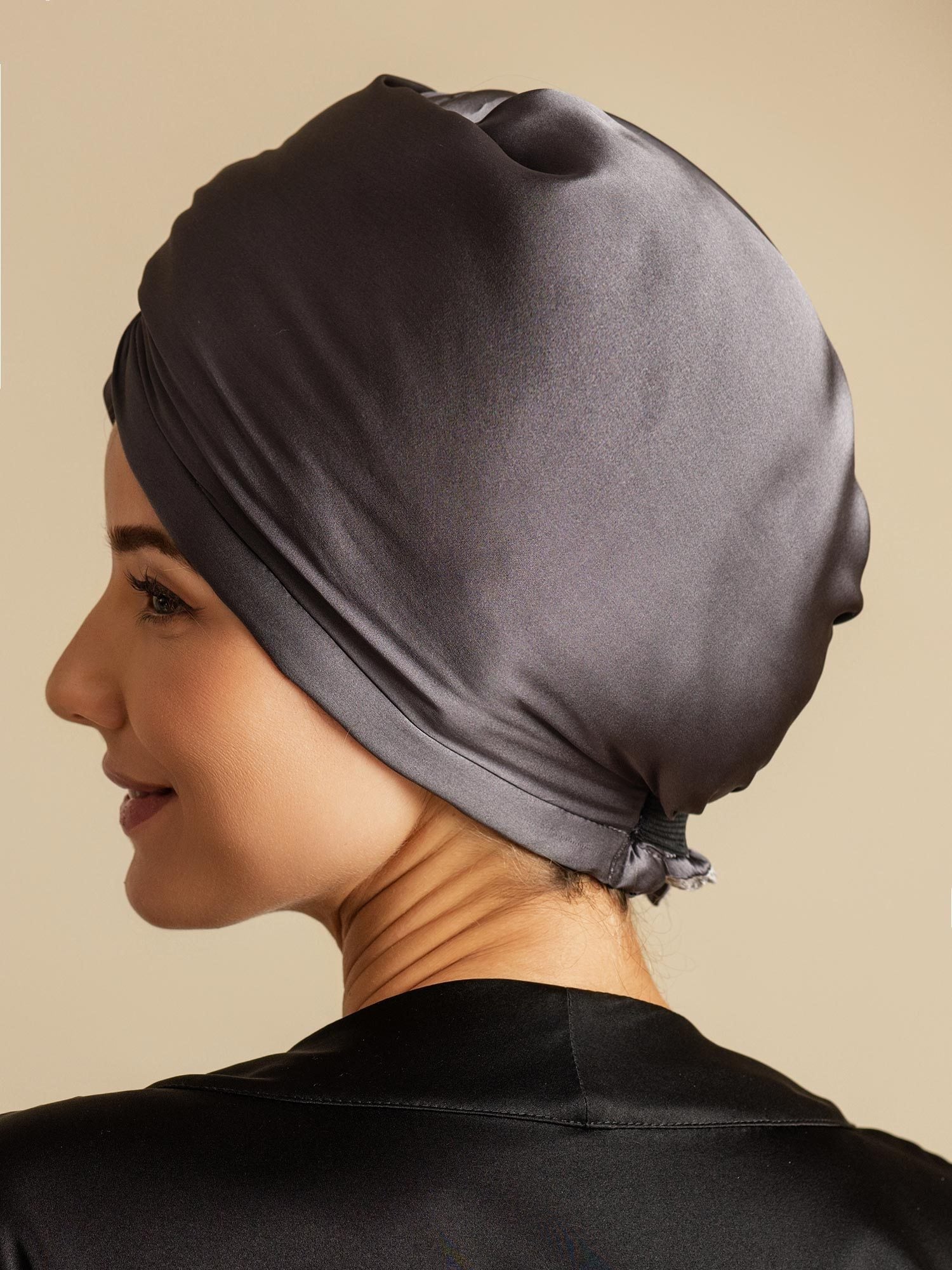 [Donkergrijs] SilkSilky-NL Zijde Hair Towel Wrap 002,