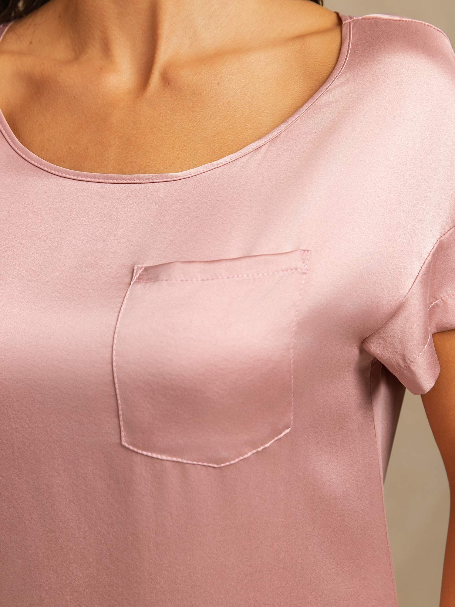 [Perzikhuid] SilkSilky-NL 19Momme Zijde Ronde Hals Nachthemd 004