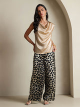 [Champagne] SilkSilky-NL Cap Sleeve Cowl Neck Dames T-Shirt 007