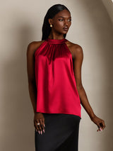 [Wijn] SilkSilky-NL 19Momme Mouwloos Halter Dames T-Shirt 006