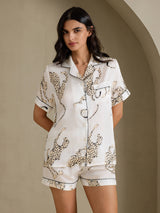 [Witte Jachtluipaard] SilkSilky-NL Short Sleeve Notch Collar Dames Pyjama Set 003