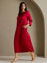 [Wijn] SilkSilky-NL 3/4 Sleeve Round Neck Jurk 007