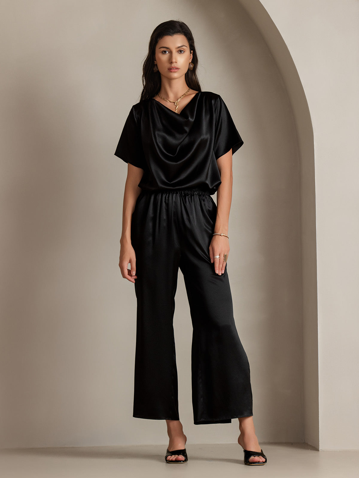 [Zwart] SilkSilky-NL 19Momme Zijde Womens T-Shirt 005