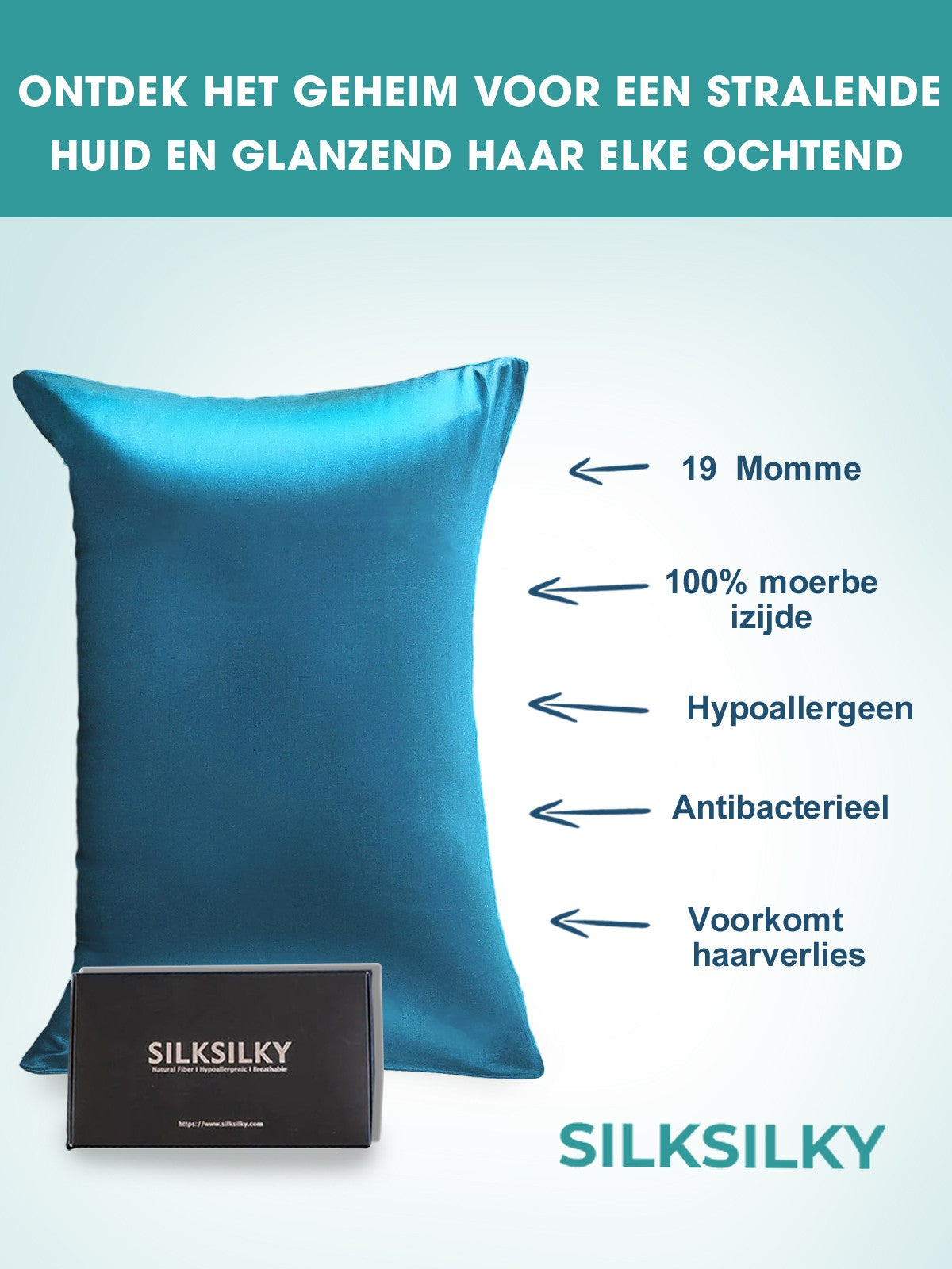 SilkSilky-NL 19Momme Pillowcase Koningsblauw 003