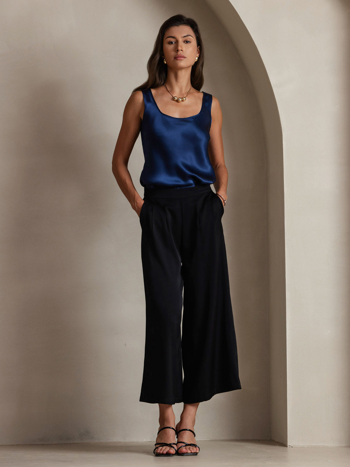 [Donkerblauw] SilkSilky-NL 19Momme Zijde Camisoles 008