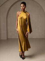 [Bruin] SilkSilky-NL 19Momme Stretch Silk Charmeuse Sleeveless Tie Neck Jurk 006