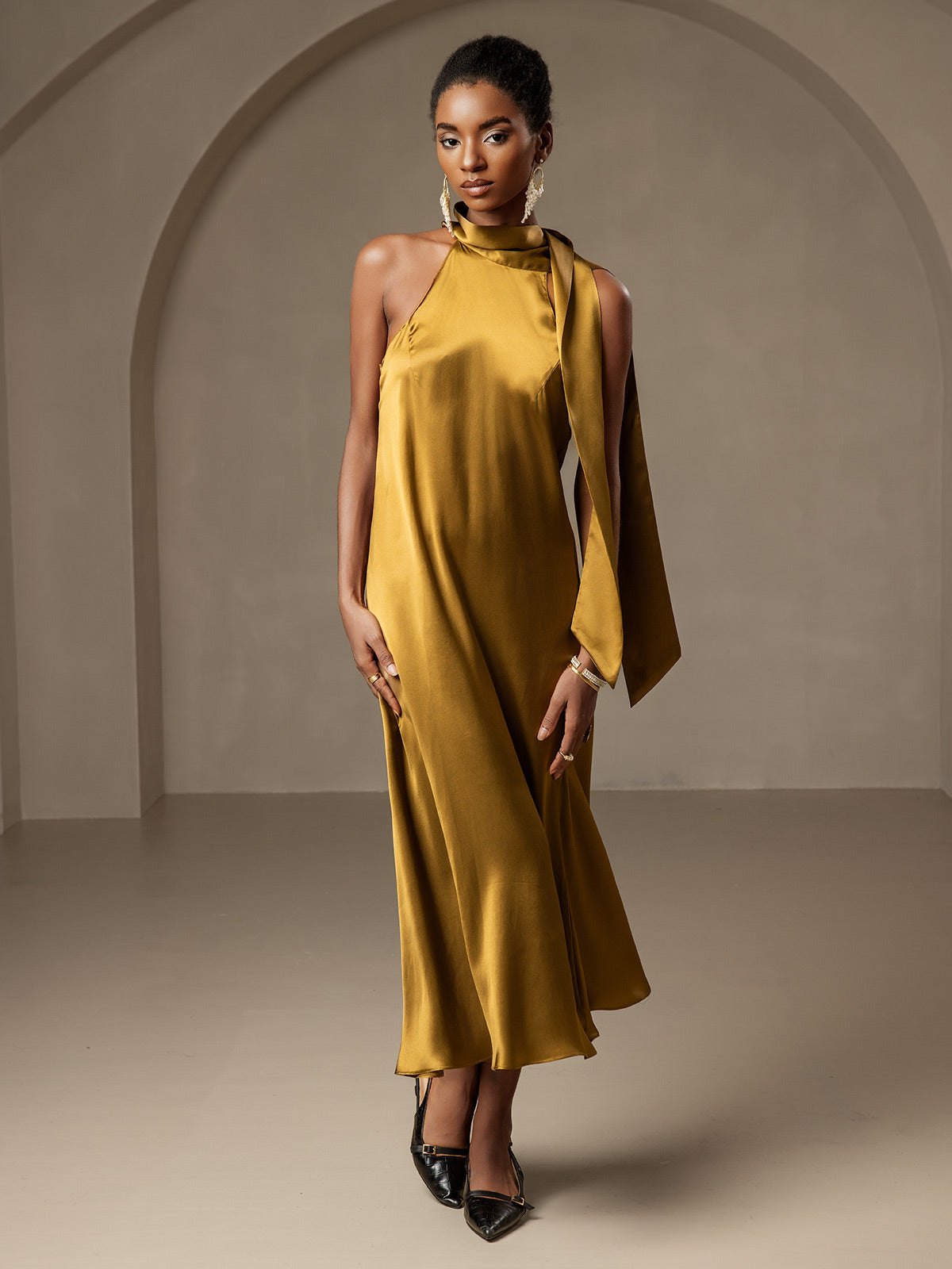 [Bruin] SilkSilky-NL 19Momme Zijde Mouwloos Dress 006