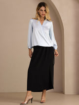 [Lichtblauw] SilkSilky-NL Long Sleeve Blouse 007
