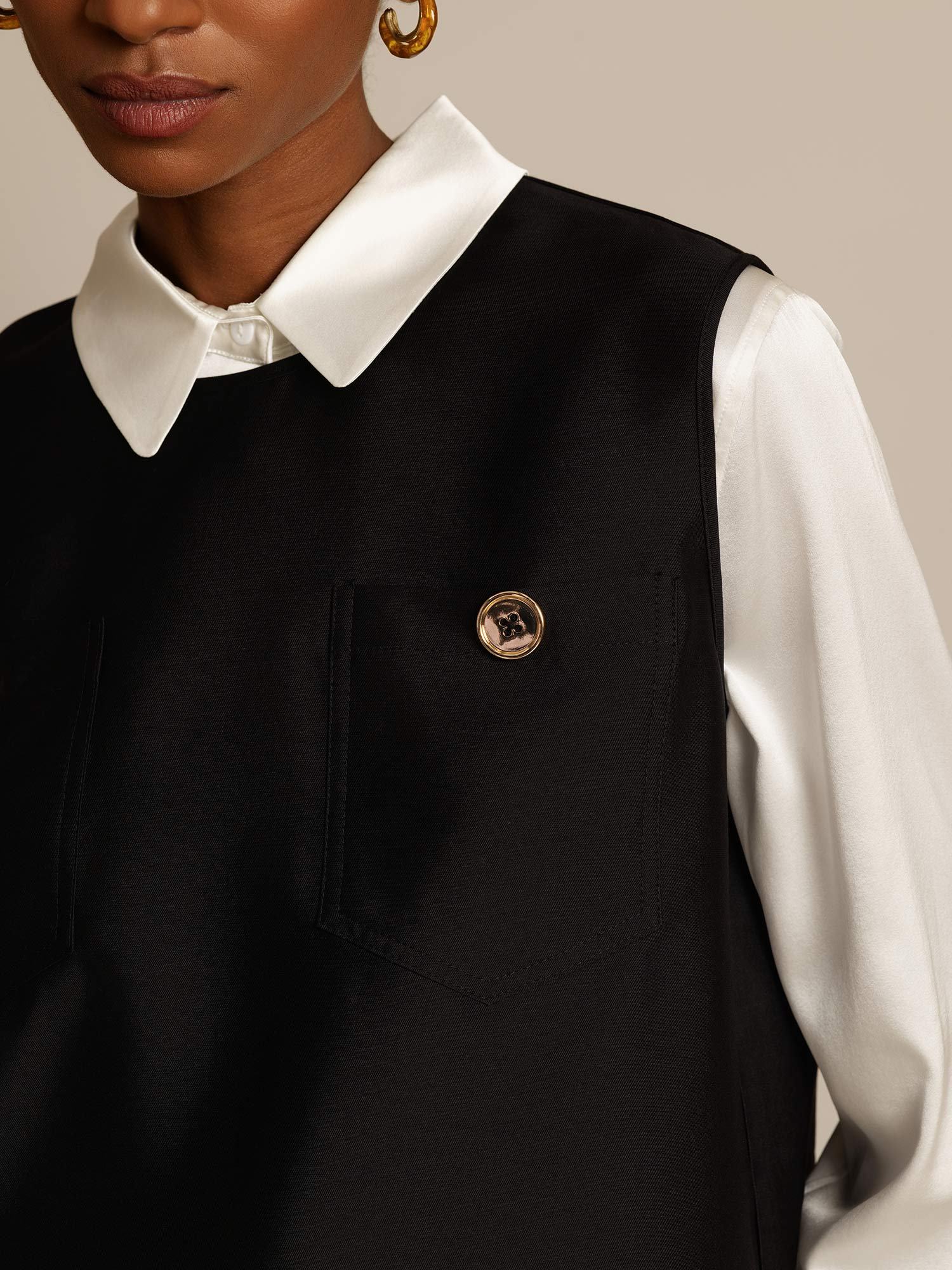 [Zwart] SilkSilky-NL 32Momme Silk-Wool Blend Womens Vest 004,