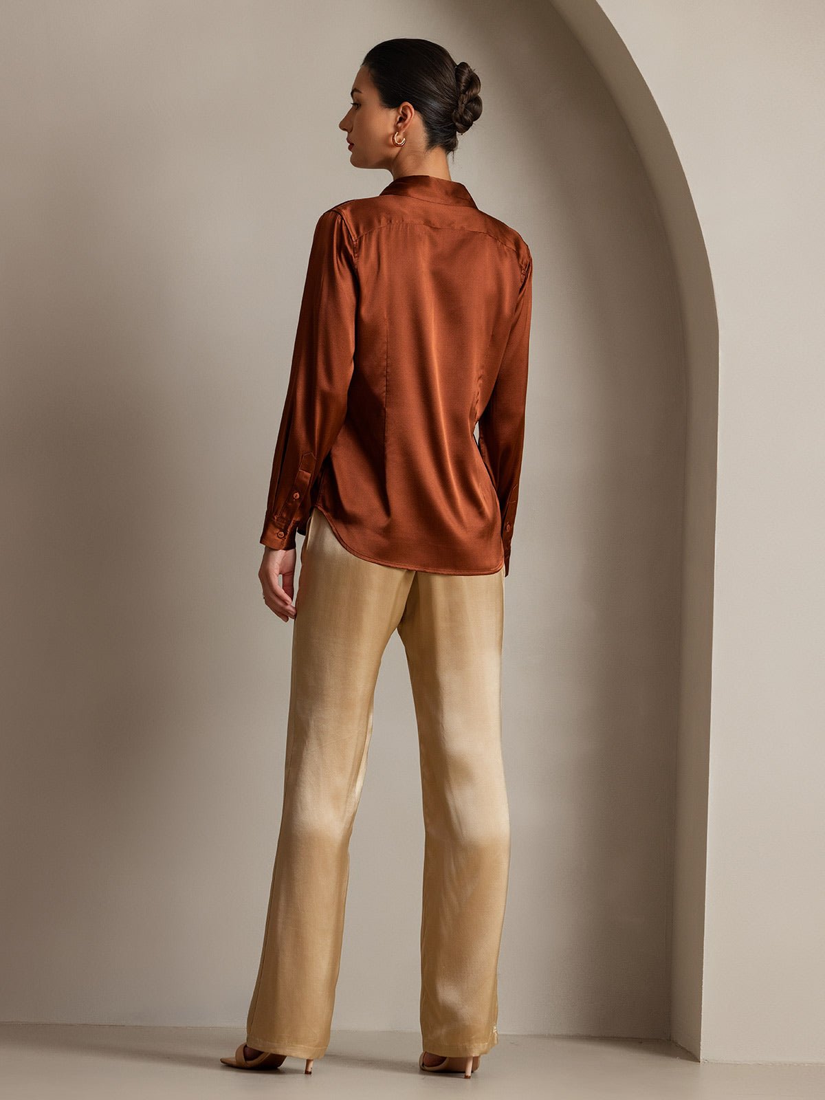 [Champagne] SilkSilky-NL 19Momme Zijde Womens Pants 004