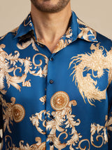 [Navy Draak] SilkSilky-NL Long Sleeve Lapel Collar Heren Shirt 007