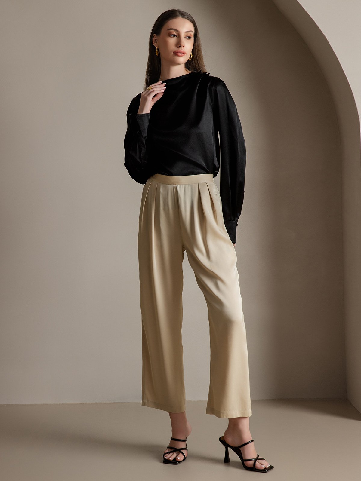 [Zwart] SilkSilky-NL 19Momme Zijde Womens Shirt 007