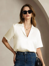 [Ivoor] SilkSilky-NL Short Sleeve Lapel Collar Dames Blouse 003