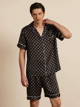 [Zwarte Ketting] SilkSilky-NL Korte Mouw Notchkraag Heren Pyjama Set 003