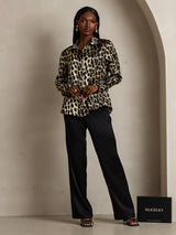 [Leopard] SilkSilky-NL Long Sleeve Lapel Collar Dames Blouse 008