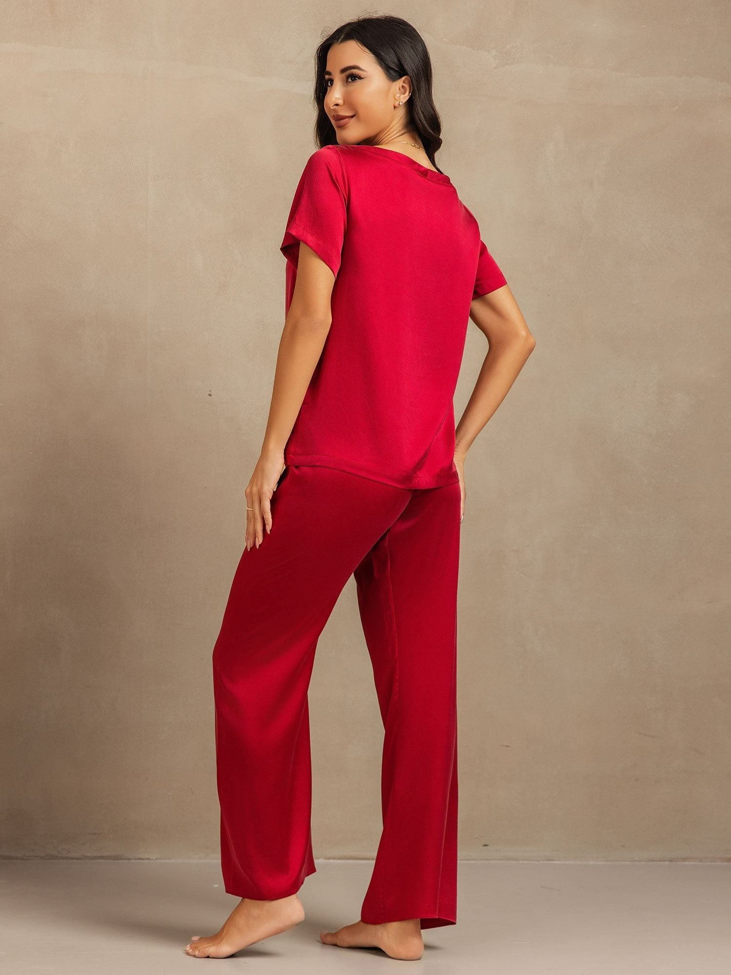 [Wijn] SilkSilky-NL 19Momme Zijde Womens Pajamas 002