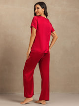 [Wijn] SilkSilky-NL 19Momme Korte Mouw Dames Pyjama Set 002