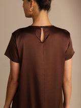 [Pure Chocolade] SilkSilky-NL Short Sleeve Round Neck Jurk 006