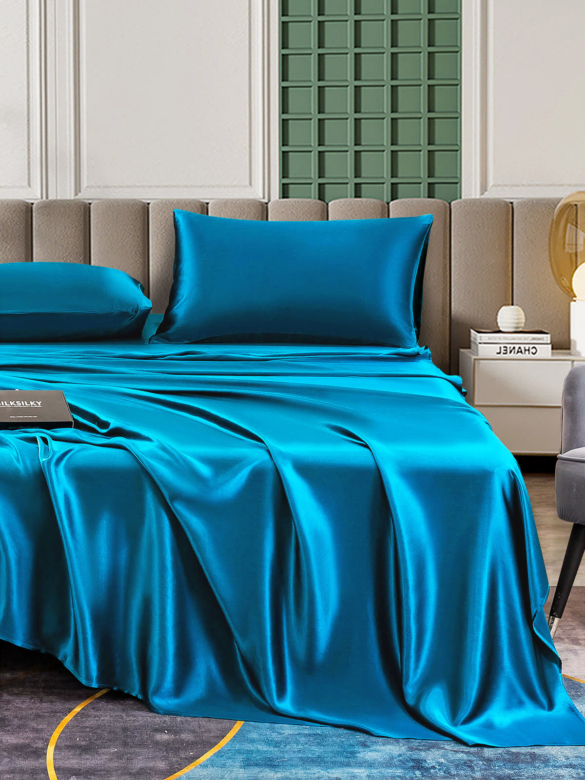 SilkSilky NL 25Momme Pure Silk Bedding Set Koningsblauw 004