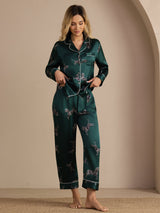 [Smaragd Zebra] SilkSilky-NL Long Sleeve Lapel Collar Dames Pyjama Set 003