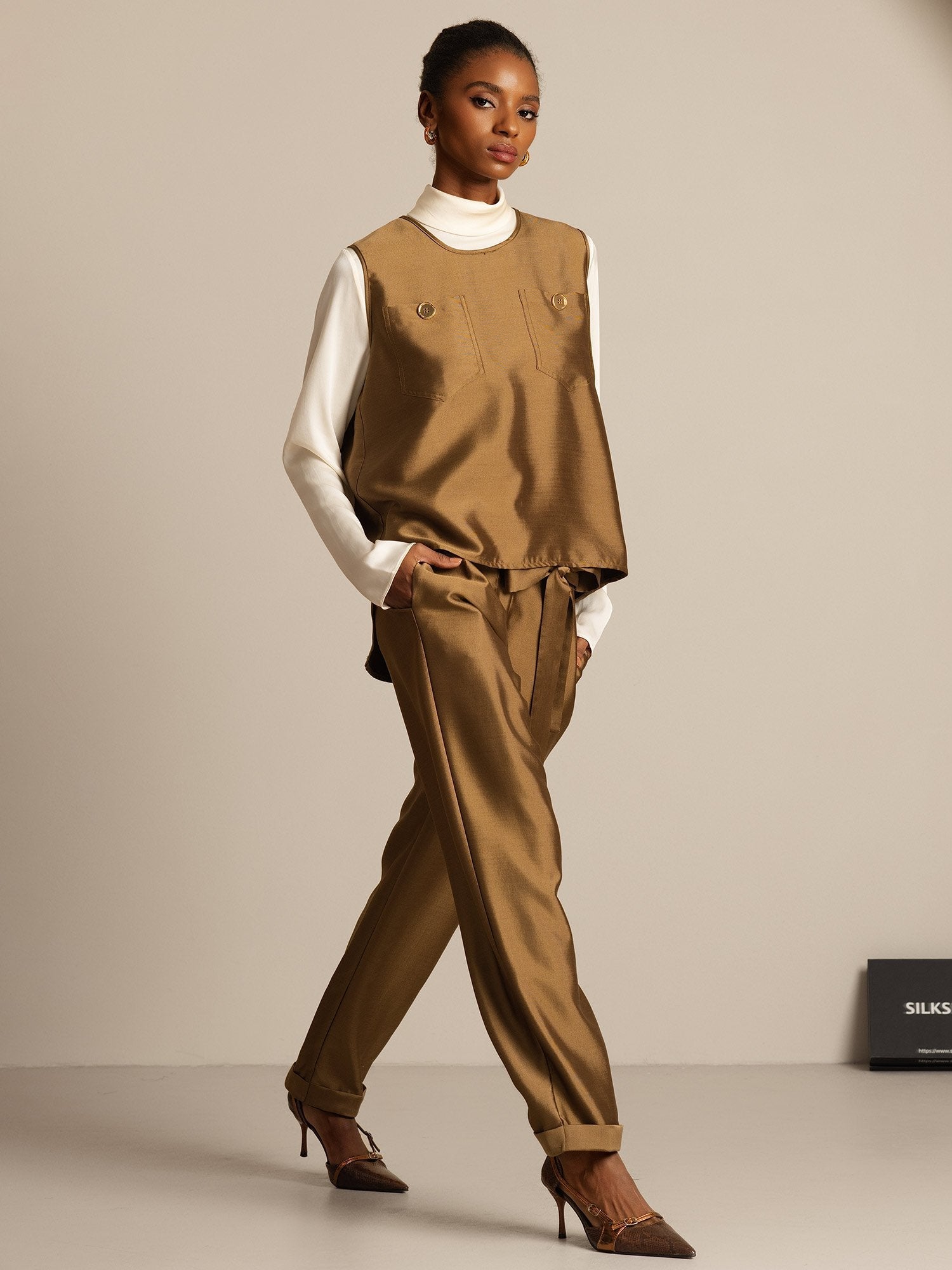 [Brons] SilkSilky-NL 32Momme Silk-Wool Blend Womens Vest 008,