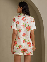 [Witte Granaatappel] SilkSilky-NL Short Sleeve Notch Collar Dames Pyjama Set 002